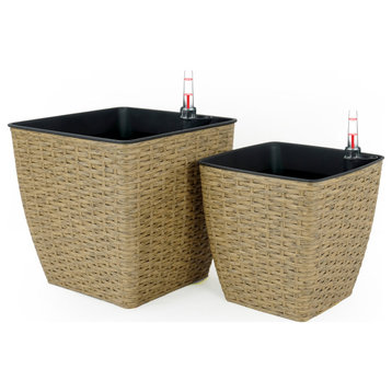DTY Signature Square Wicker Planters, Set of 2, Gray, 10.2 in & 12.6 in