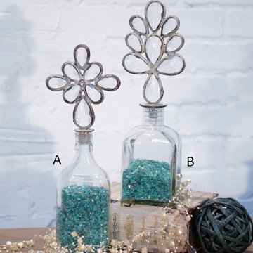 Decorative Glass Bottles With Glass & Metal Stoppers