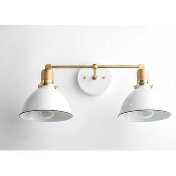 Brass Industrial White Dome Shade Vanity Light