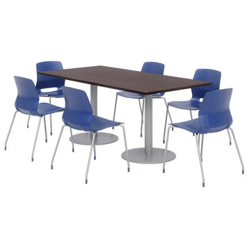 36 x 72" Table - 6 Navy Lola Chairs - Espresso Top - Silver Base
