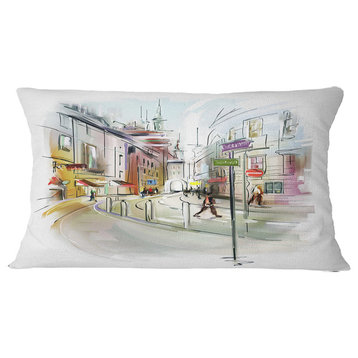 Colorful Illustration of City Cityscape Throw Pillow, 12"x20"