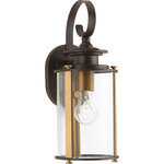 Progress - Progress P560036-020 Squire - One Light Outdoor Small Wall Lantern - Squire lanterns feature a classic traditional profile with clean, modern metal fittings. Accented with contrasting metallic elements, the cylindrical frame is comprised of a clear glass diffuser. Profile features clean, modern metal fittings Lantern is accented with contrasting metallic elements A cylindrical frame is comprised of a clear glass diffuser Antique Bronze finish with Vintage Brass accents.Shade Included: TRUE* Number of Bulbs: 1*Wattage: 100W* BulbType: Medium Base* Bulb Included: No