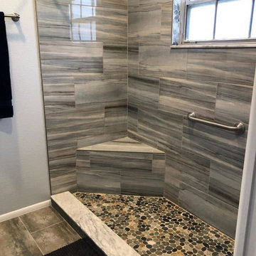 Custom Walk-In Shower Remodel with Pebble Tile Floor