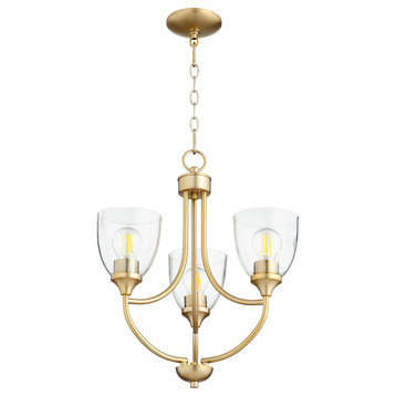 Enclave 3-Light Chandelier, Aged Brass With Clear Seeded Glass
