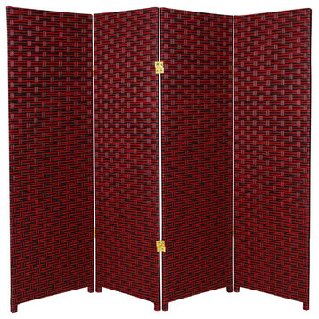 4' Tall Woven Fiber Room Divider, Red/Black, 4 Panel