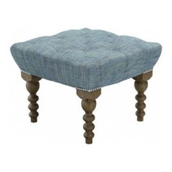 Valentin Ottoman Small Square in teal soft textured linen - Footstools And Ottomans