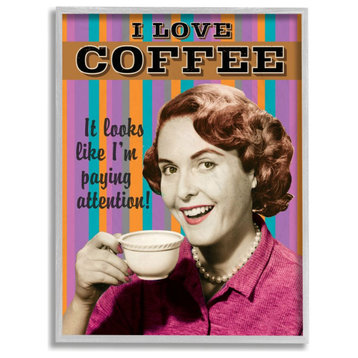 I Love Coffee Funny Vintage Striped Word Design, 11"x14"