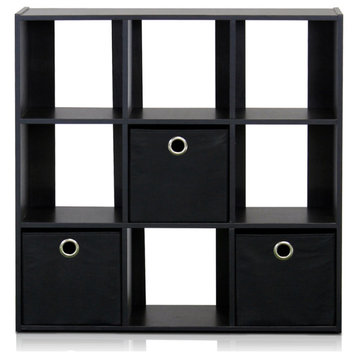 Simplistic 9-Cube Organizer with Bins, Espresso/Black