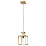 Z-Lite - Z-Lite Quadra 1-Light Mini Pendant, Olde Brass/Bronze, 456MP-OBR-BRZ - This mini-pendant blends a tasteful mix of olde brass and bronze finishes to a geometric frame that captures attention and creates space separation in a contemporary living area. Its open steel frame reveals a single bulb and reflects a perfect way to illuminate a compact nook or entryway.