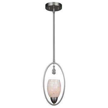 Woodbridge Lighting Olivia Stem-Hung Mini Pendant in Satin Nickel/Pearl Glass