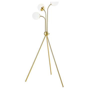 Pemberly Row 3-Light Metal & Plastic Trio Tree Floor Lamp in Gold/Milky White