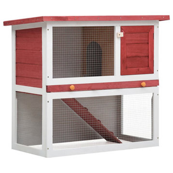 vidaXL Rabbit Hutch Bunny Cage Rabbit Enclosure Pet House 1 Door Red Wood