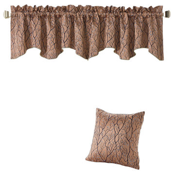 Branch Jacquard Valance and Pillow Shell Sets , Rose, 20" X 20" / 56" X 19"