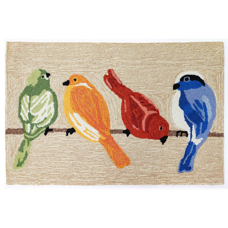 Frontporch Birds Indoor/Outdoor Rug Neutral 1'8"x2' 6"