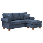 OSP Home Furnishings - Rylee Rolled Arm Sectional, Navy Fabric With Pillows and Coffee Legs - Create a cozy retreat to sprawl out and doze off with a book. Keep the movie night tradition alive providing a comfy place for family and friends. The left or righthand facing chaise allows you to configure in the way that suits your room best and will beckon feet to kick up and relax. Two accent pillows add to both style and repose. Our sectional will offer durable comfort thanks to foam cushions supported by sinuous spring supports and kiln dried wood construction. Classic wood-block feet are finished in a contemporary lighter finish contributing to the classic feel of the sofa chaise sectional. Arrives via UPS in three cartons.