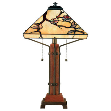 Luxury Natural Tiffany Table Lamp, Natural Wood, UQL7130