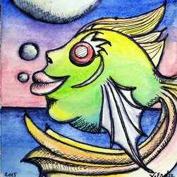 "Limefish and Moon".  Sold. - Paintings