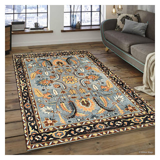Hand-Knotted Wool Navy Traditional All Over Traditional Knot Rug, 10' X ...