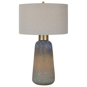 Turquoise Blue Green Rust Ceramic Table Lamp 29 in Textured Embossed Southwest
