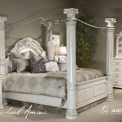 AICO Furniture - Monte Carlo II Poster Bedroom Set in Silver Pearl - N53000QP/N5 - Bedroom Furniture Sets