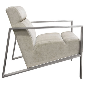 La Brea Accent Chair in Champagne Fabric with Brushed Stainless Steel Frame