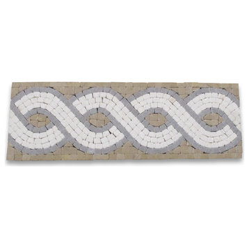 Marble Mosaic Border Bathroom Deco Listello Tile Wave 4x12 Tumbled, 1 piece