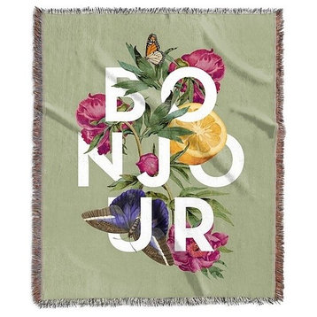 "Bonjour, Vintage Floral Collage" Woven Blanket 50"x60"