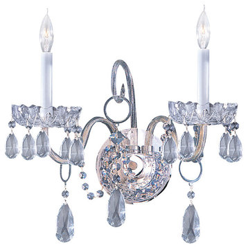 2-Light Sconce, Polished Chrome, Clear Hand-Cut Crystals