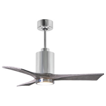 Patricia 3-Blade Paddle Fan With Light Kit and Wood Blades, Polished Chrome, 42"