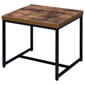 Wood End Table with Metal Sled Base, Weathered Oak