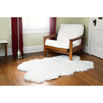 Super Soft White Faux Fur Sheepskin Shag Rug, White, Quad Pelt 3'x5'