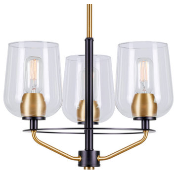 3-Light Clear Glass Chandelier, Black and Soft Gold
