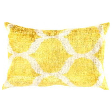 Canvello Turkish Yellow Silk Velvet IKAT Pillow 16"x24"