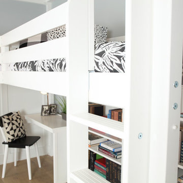 Twin L shape High Loft Bed with Ladder and Study