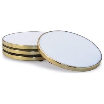 Hammered Brass White Coasters, Set of 4