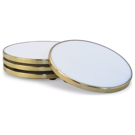 Hammered Brass White Coasters, Set of 4