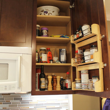 Transitional Cherry Kitchen with Great Organizational Storage and Coat Rack