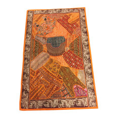 Mogulinterior - Mogul Banjara Tapestry Handmade Beaded Patchwork Orange Table Runner Throw - Tapestries