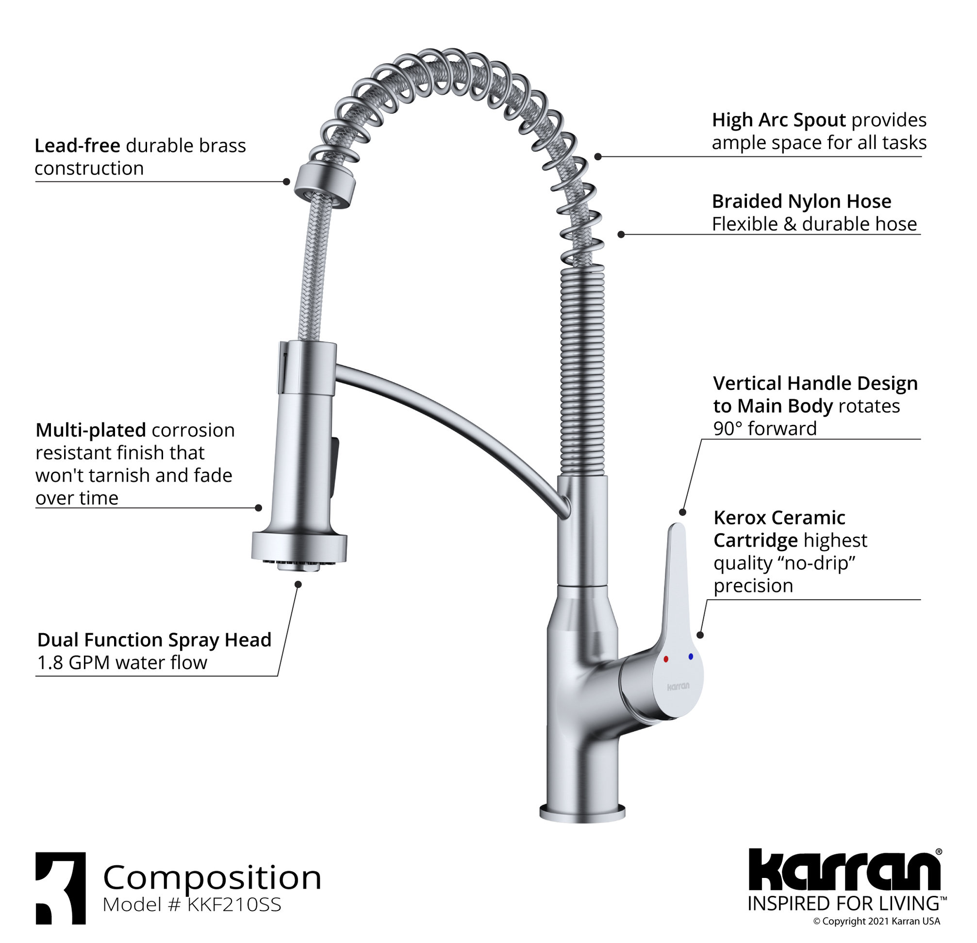 Karran 1-Handle Pull-Down Kitchen Faucet With Soap Dispenser, Stainless Steel