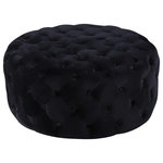 Meridian Furniture - Addison Velvet Upholstered Ottoman/Bench, Black - Rest weary legs at day's end atop the welcoming comfort of this Addison black velvet ottoman. This Hollywood-inspired ottoman features deep button tufting from top to bottom for a luxe look and is covered in velvety upholstery for added glam. The vibrant black color makes a bold statement in your space. This substantially sized ottoman also doubles as an extra seat and is padded thickly for supreme comfort.