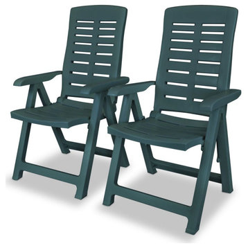 vidaXL Reclining Patio Chairs 2 Pcs Stack Chair with Armrest Plastic Green