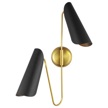Tresa Two Light Wall Sconce in Midnight Black and Burnished Brass