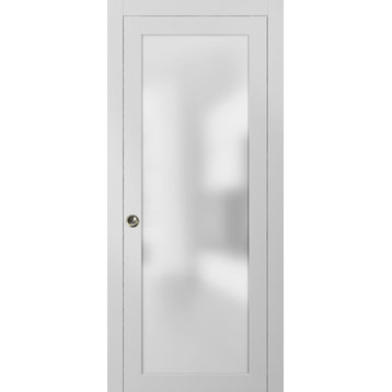 Planum 2102 Interior Sliding Closet Pocket Door 32x80 White Silks Track Pulls