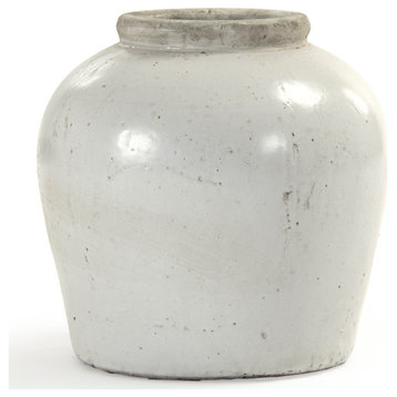 Distressed Terracotta Vase, Glazed, Off-white, Small