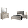 4 Piece Bedroom Set, Metallic Sterling And Charcoal Gray