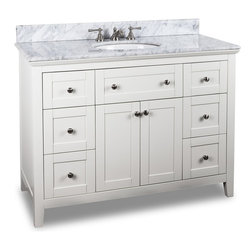 48 inch White Finish Bathroom Vanity Carrera Marble Countertop - Bathroom Vanities And Sink Consoles