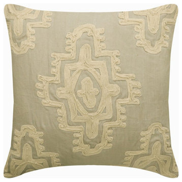 Decorative 26"x26" Moroccan Beige Linen Pillow Cover