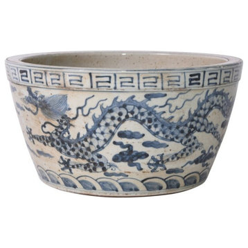 Blue And White Ming Dragon Bowl