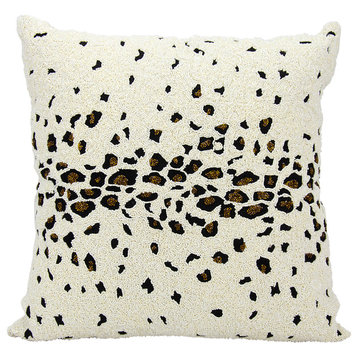 Mina Victory Luminecence Beaded Leopard Ivory Throw Pillow, 20"x20"