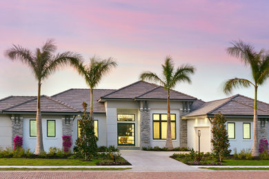 Example of a huge transitional exterior home design in Tampa